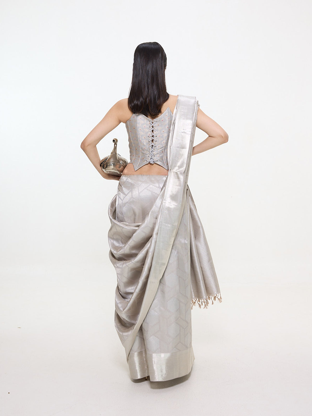 Handwoven Silver Silk Kanjivaram Saree