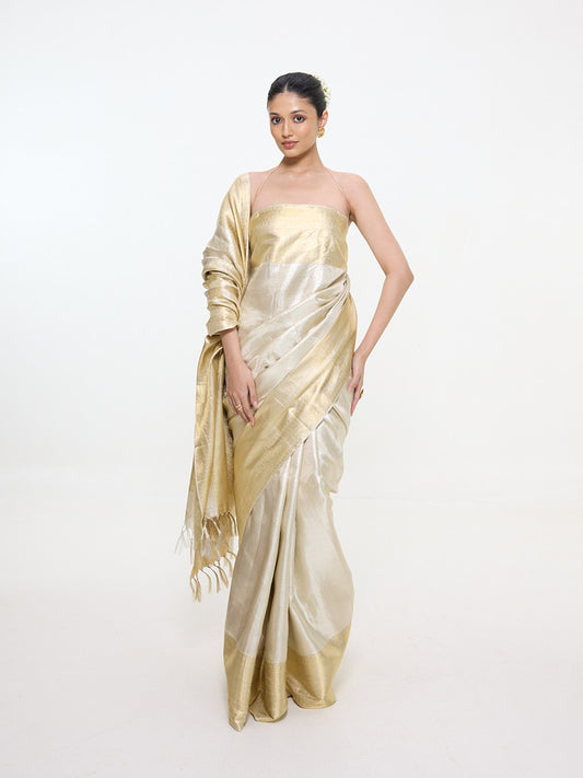 Handwoven Silver Tissue Kanjivaram Saree