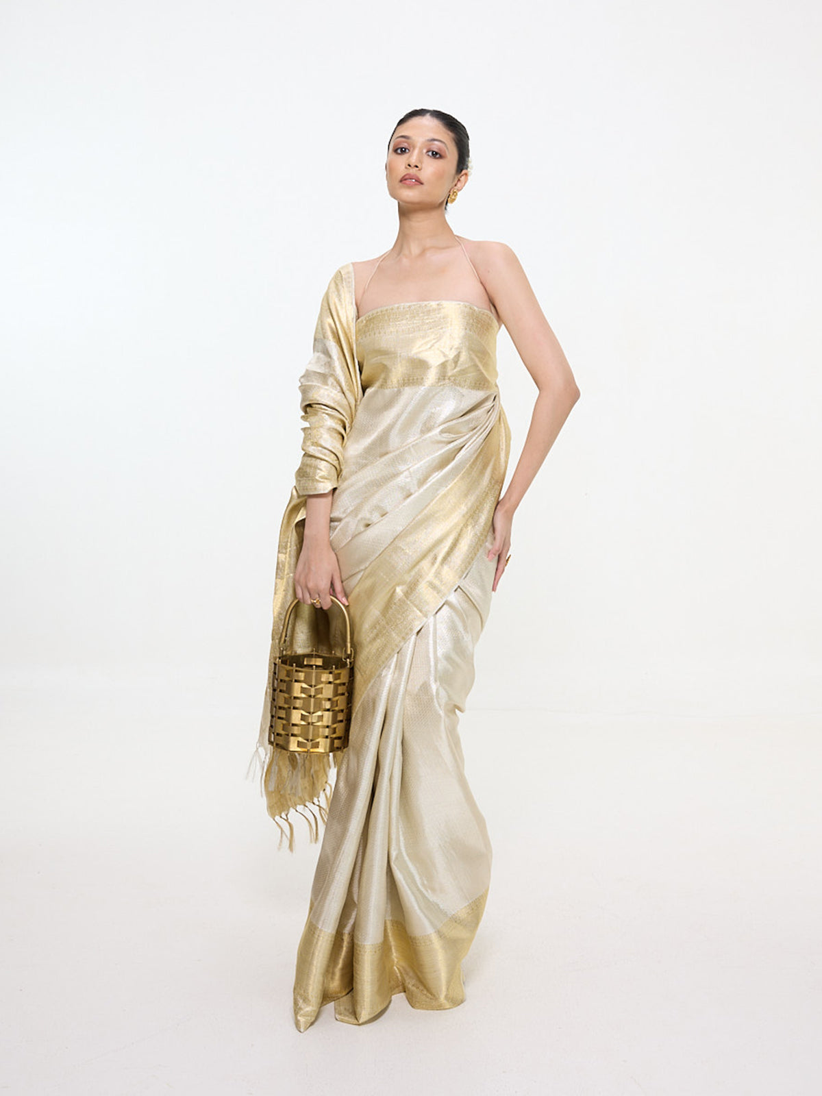 Handwoven Silver Tissue Kanjivaram Saree