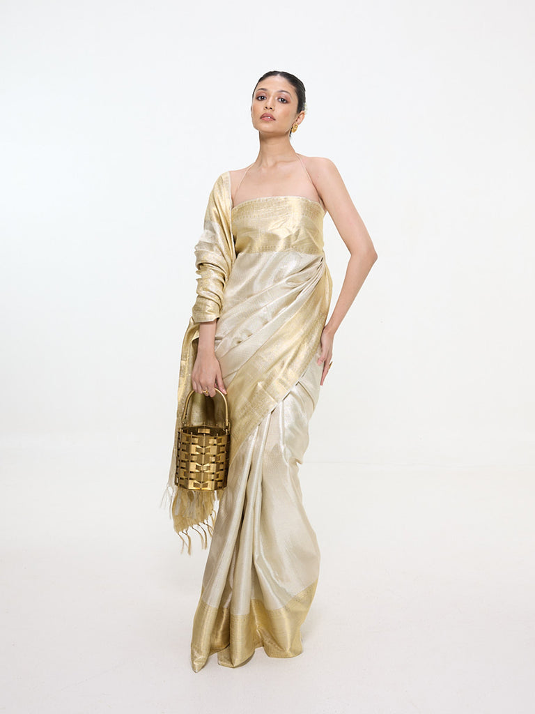 Handwoven Silver Tissue Kanjivaram Saree