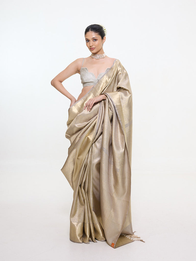 Handwoven Gold Silk Kanjivaram Saree
