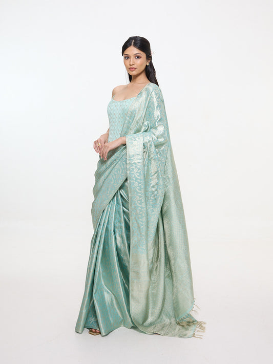 Handwoven Sea-Green Tissue Kanjivaram Saree