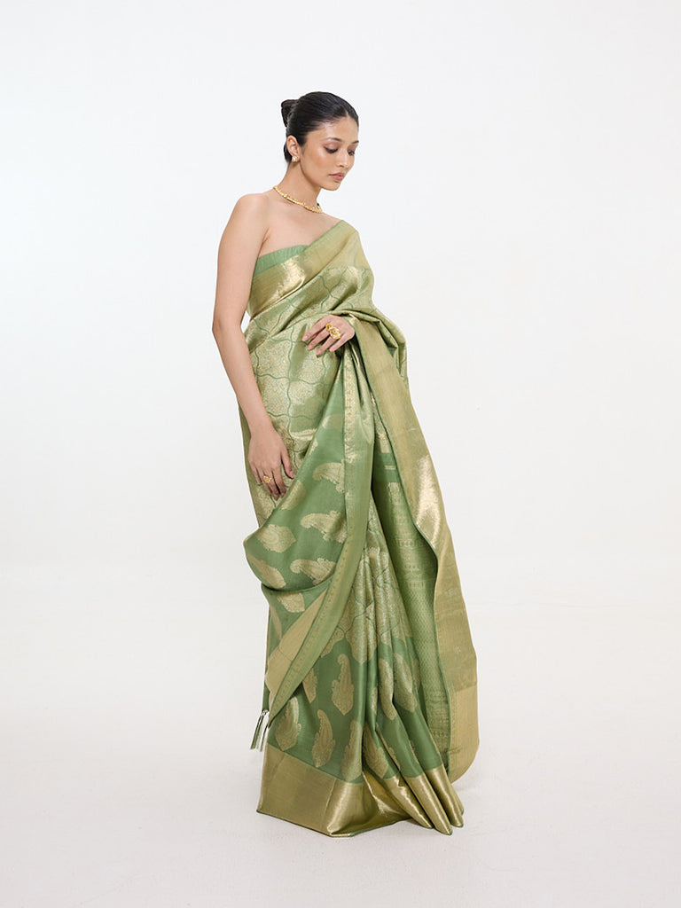 Handwoven Green Silk Kanjivaram Saree