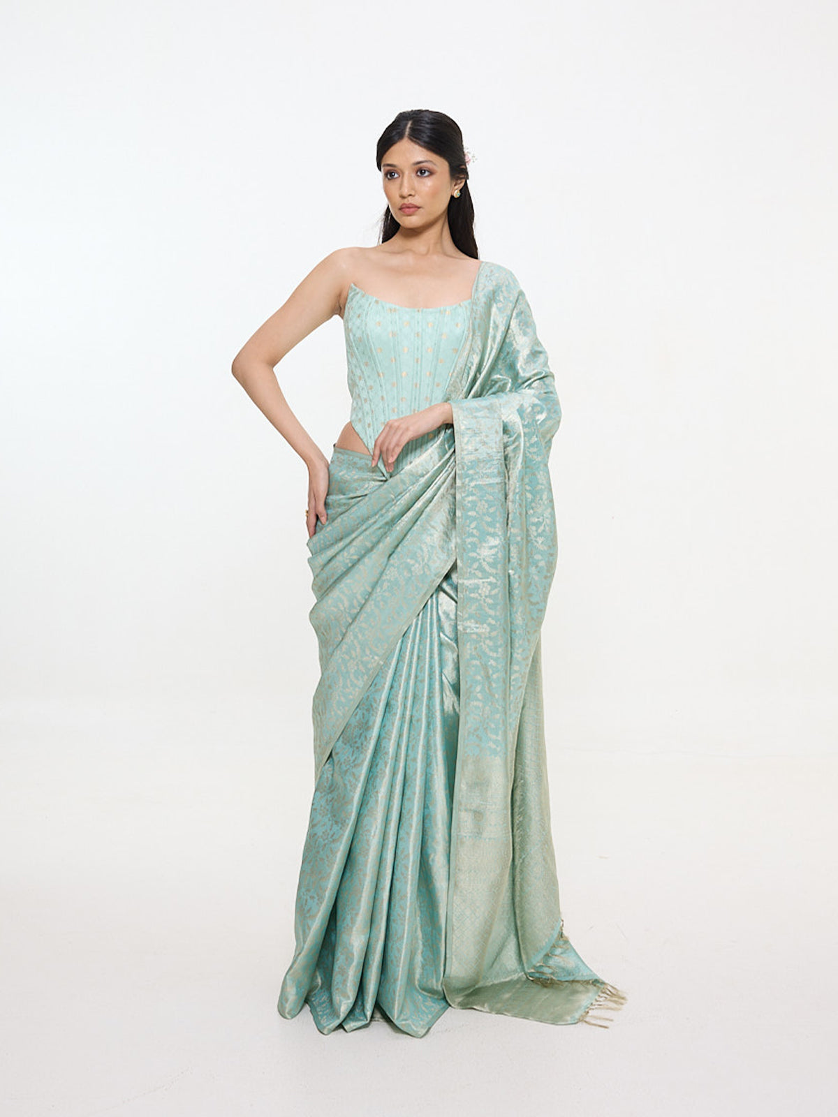 Handwoven Sea-Green Tissue Kanjivaram Saree