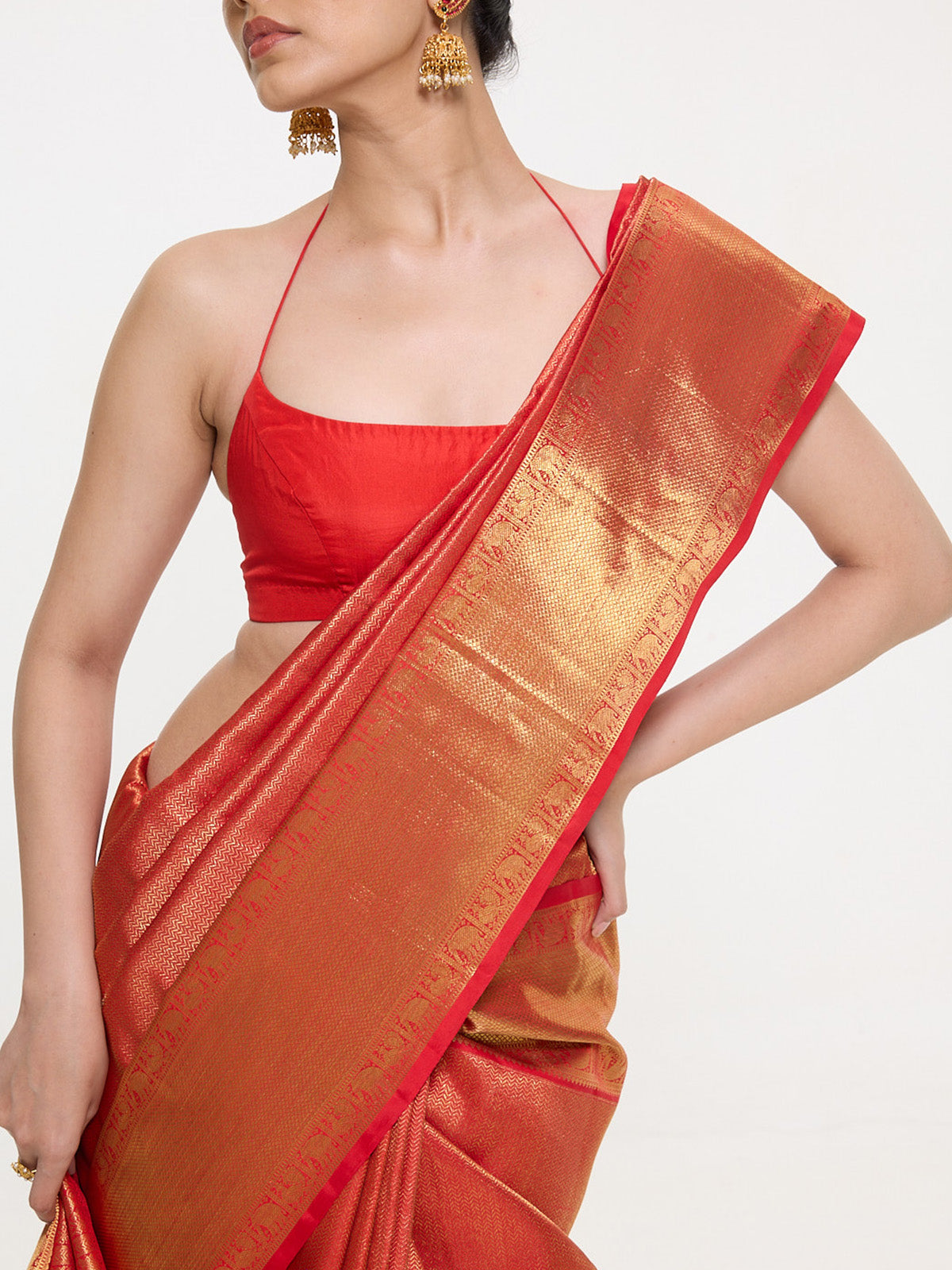 Handwoven Orange Silk Kanjivaram Saree