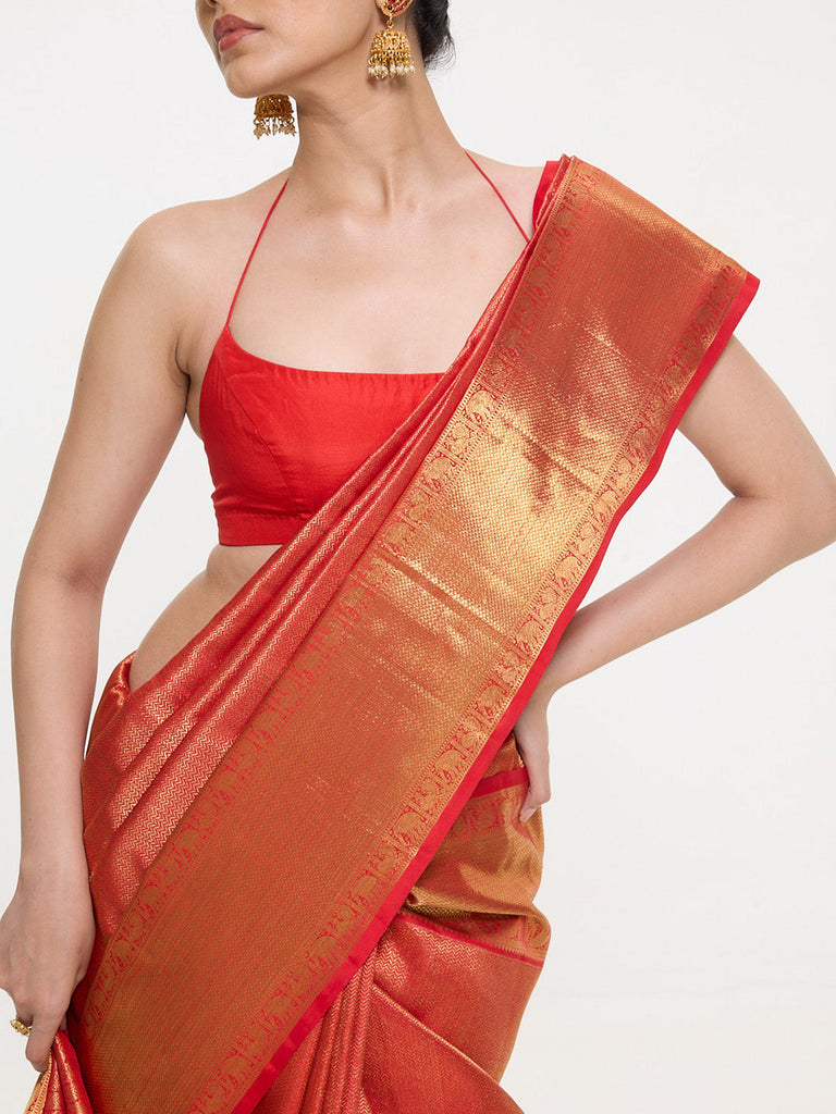 Handwoven Orange Silk Kanjivaram Saree