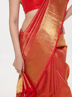 Handwoven Orange Silk Kanjivaram Saree
