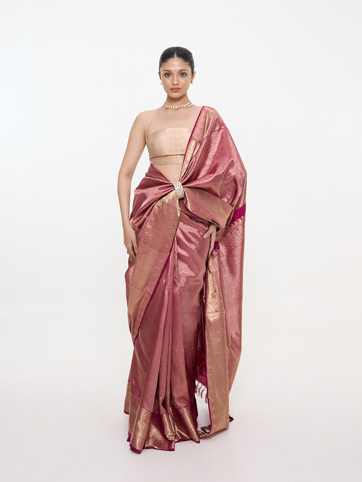 Handwoven Dark Pink Silk Kanjivaram Saree