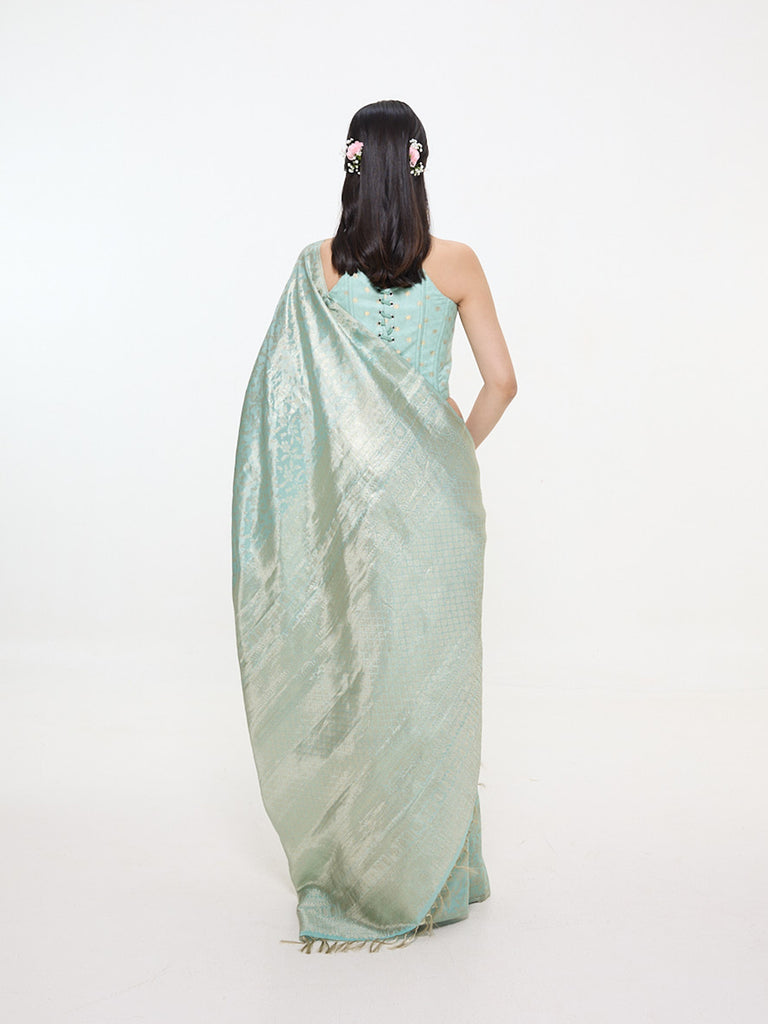 Handwoven Sea-Green Tissue Kanjivaram Saree