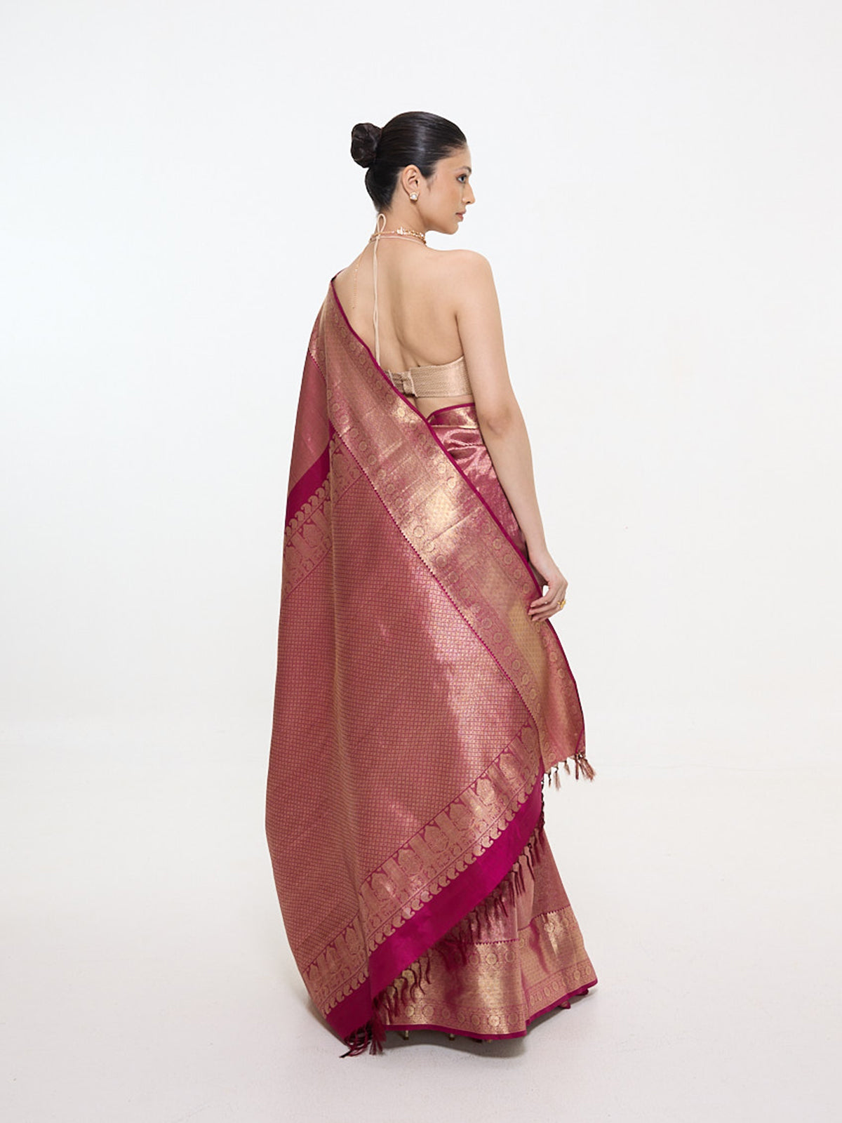 Handwoven Dark Pink Silk Kanjivaram Saree
