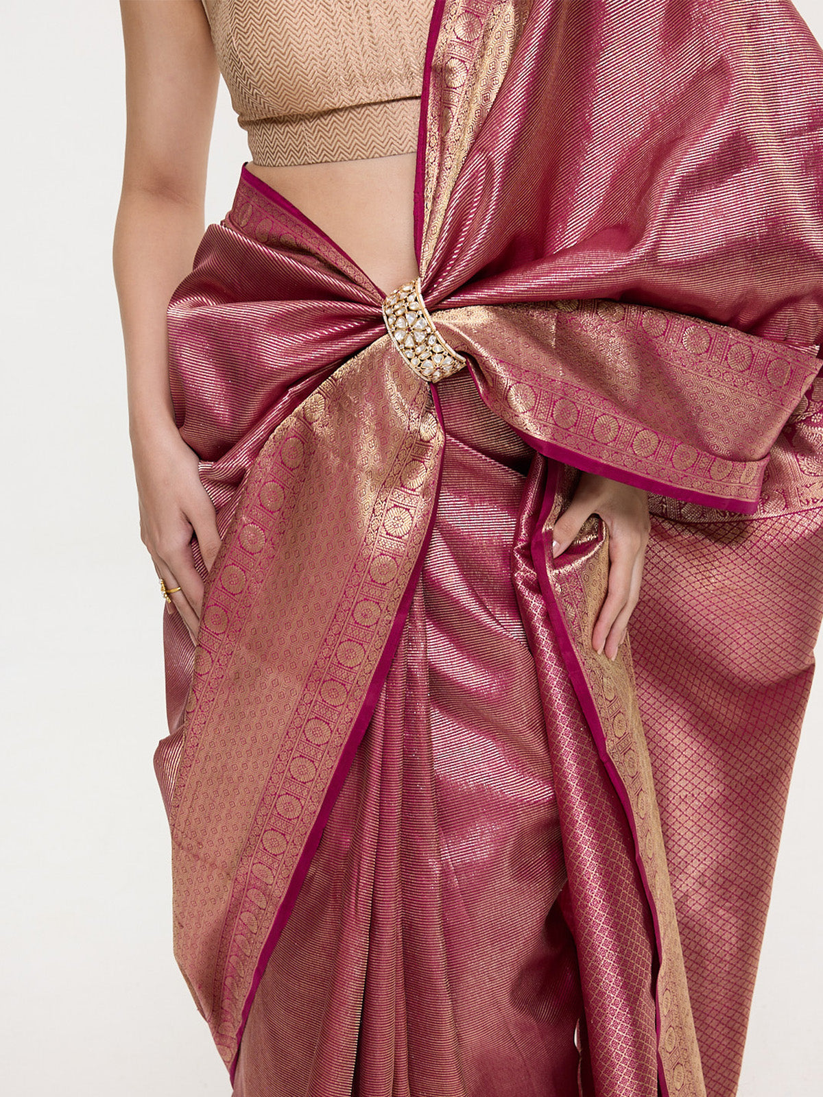 Handwoven Dark Pink Silk Kanjivaram Saree