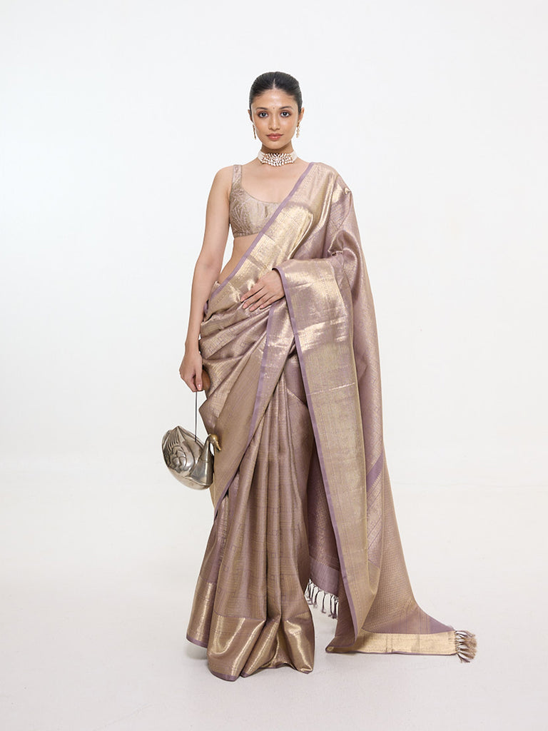 Handwoven Dusty-Gold Silk Kanjivaram Saree