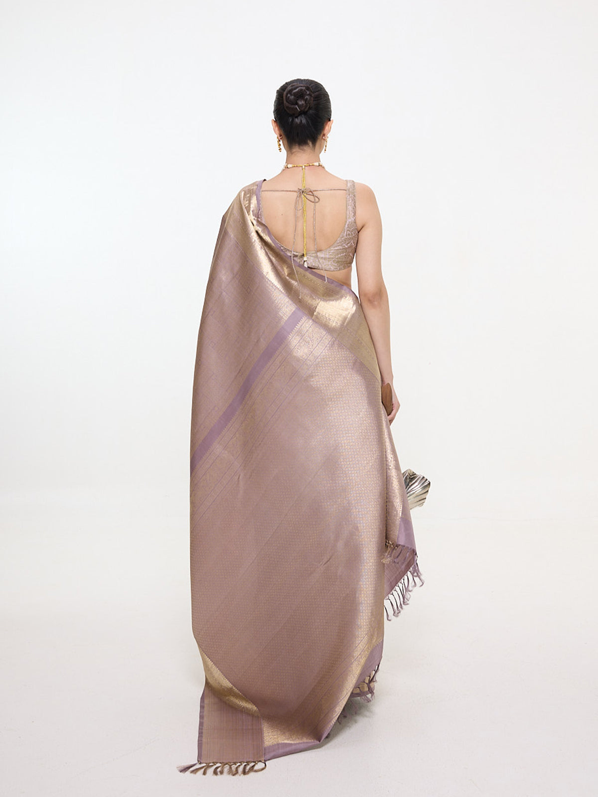 Handwoven Dusty-Gold Silk Kanjivaram Saree