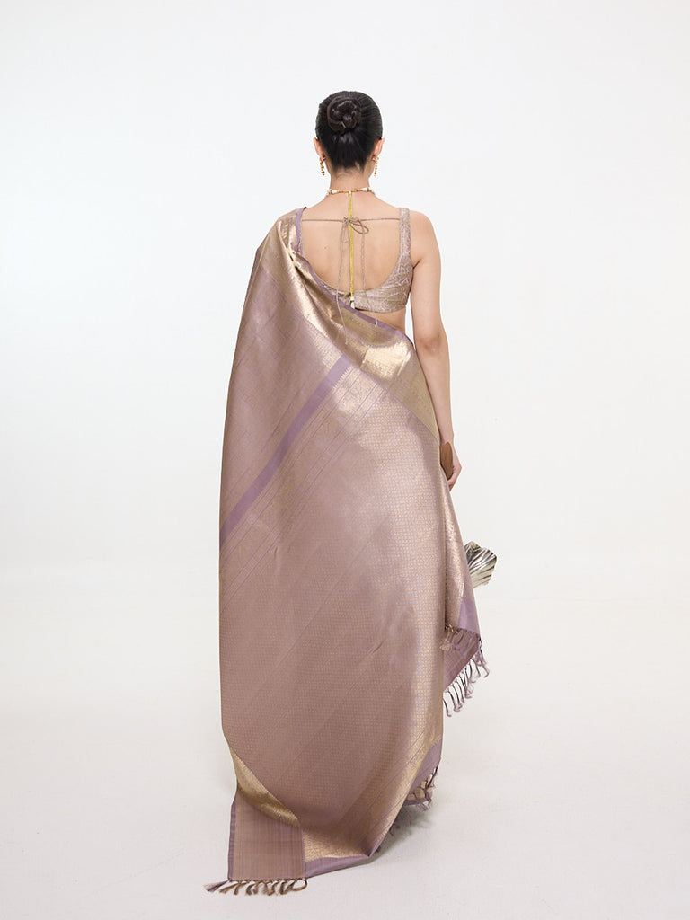 Handwoven Dusty-Gold Silk Kanjivaram Saree