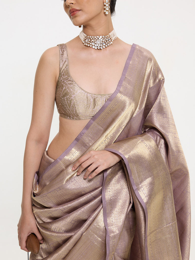 Handwoven Dusty-Gold Silk Kanjivaram Saree