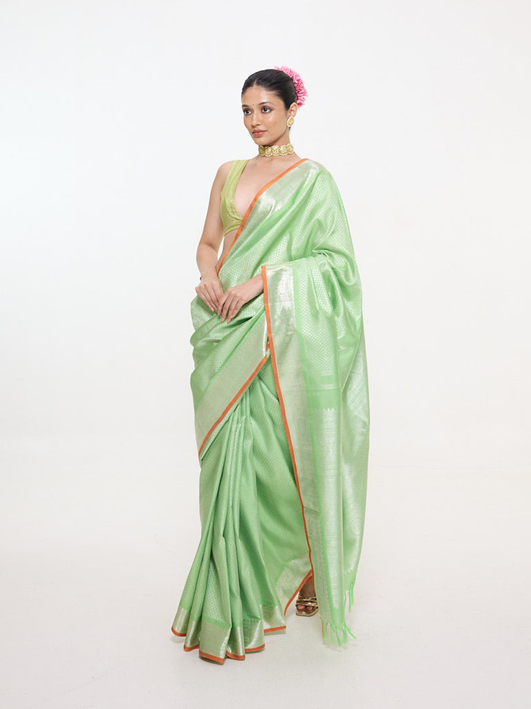 Handwoven Pistachio Silk Kanjivaram Saree