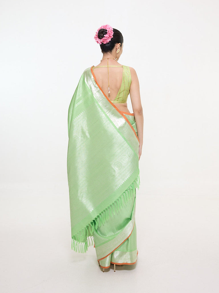 Handwoven Pistachio Silk Kanjivaram Saree