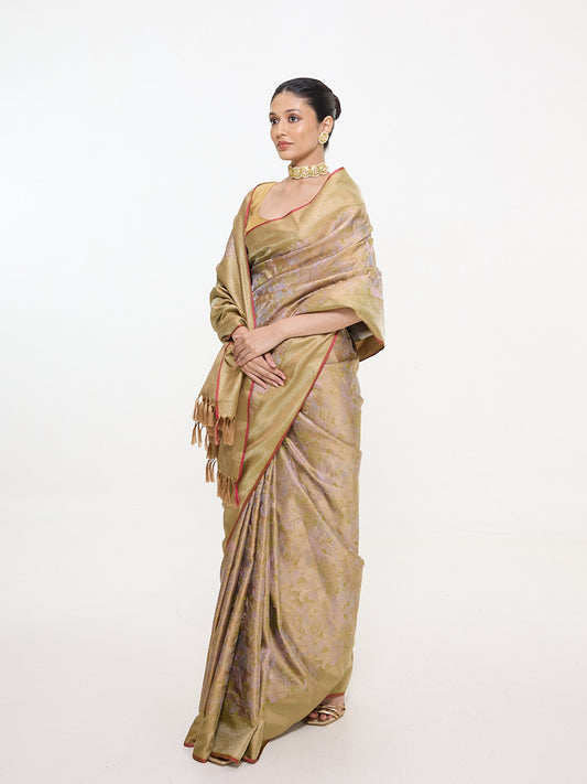 Handwoven Antique Gold Silk Kanjivaram Saree
