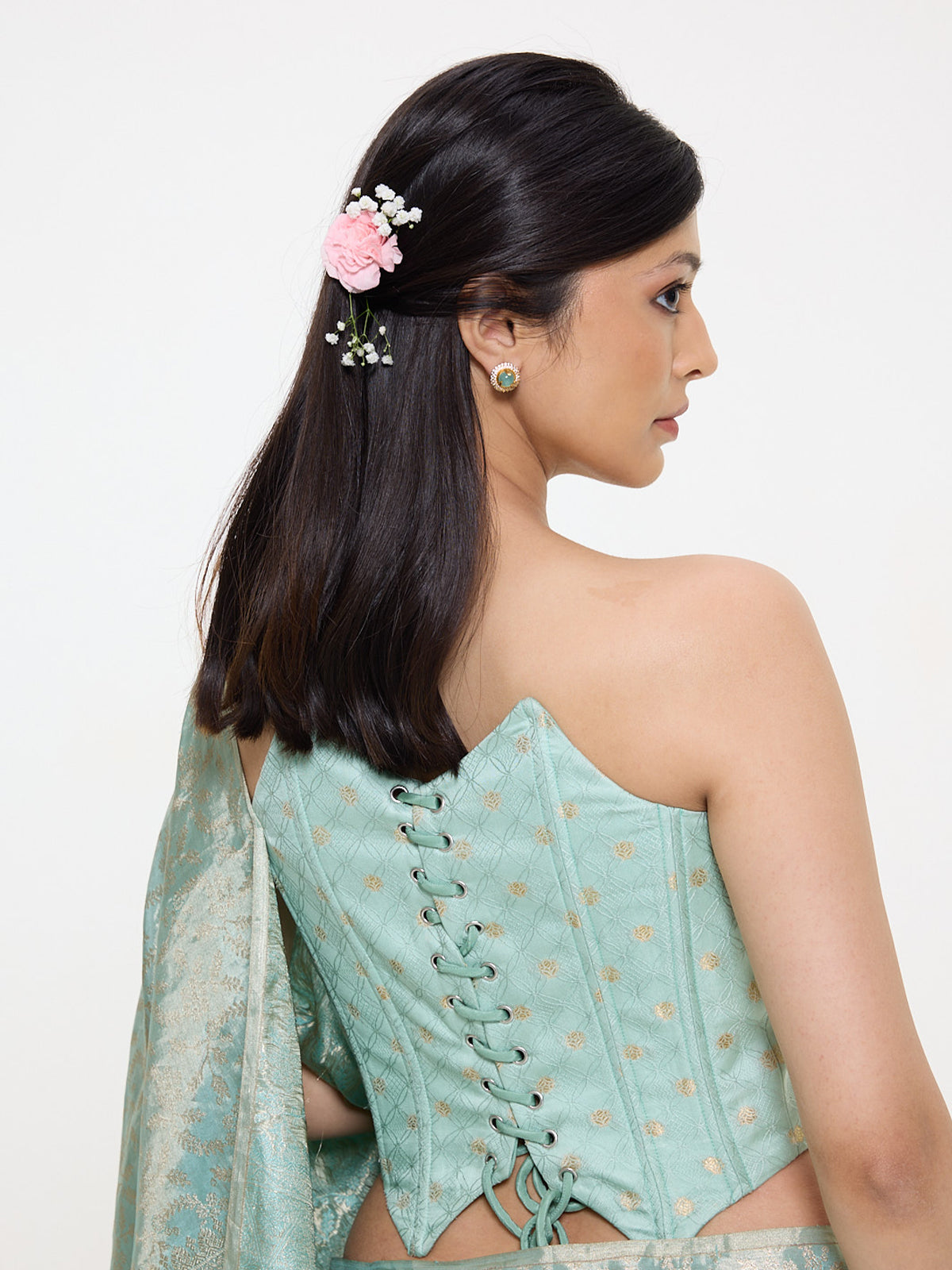 Handwoven Aqua Blue Silk Cutwork Corset