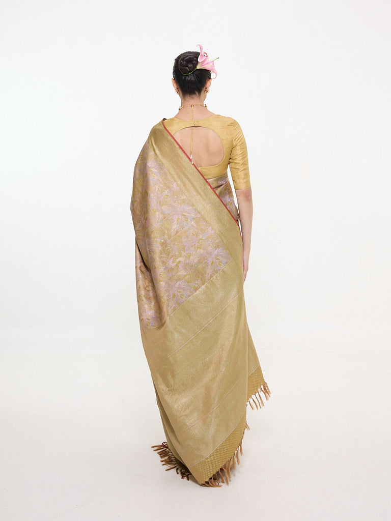Handwoven Antique Gold Silk Kanjivaram Saree