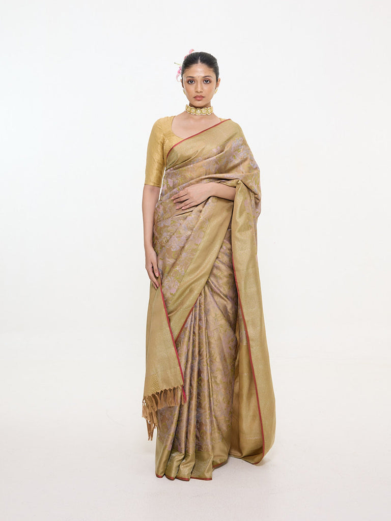 Handwoven Antique Gold Silk Kanjivaram Saree