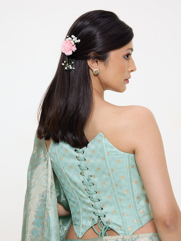Handwoven Aqua Blue Silk Cutwork Corset