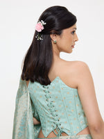 Handwoven Aqua Blue Silk Cutwork Corset