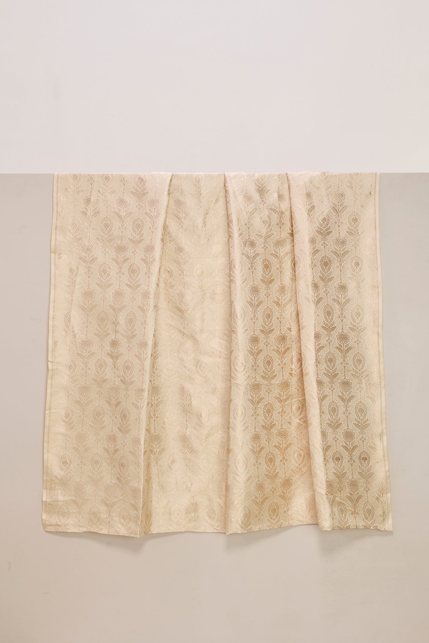 Handwoven Ivory-Gold Banarasi Satin Fabric