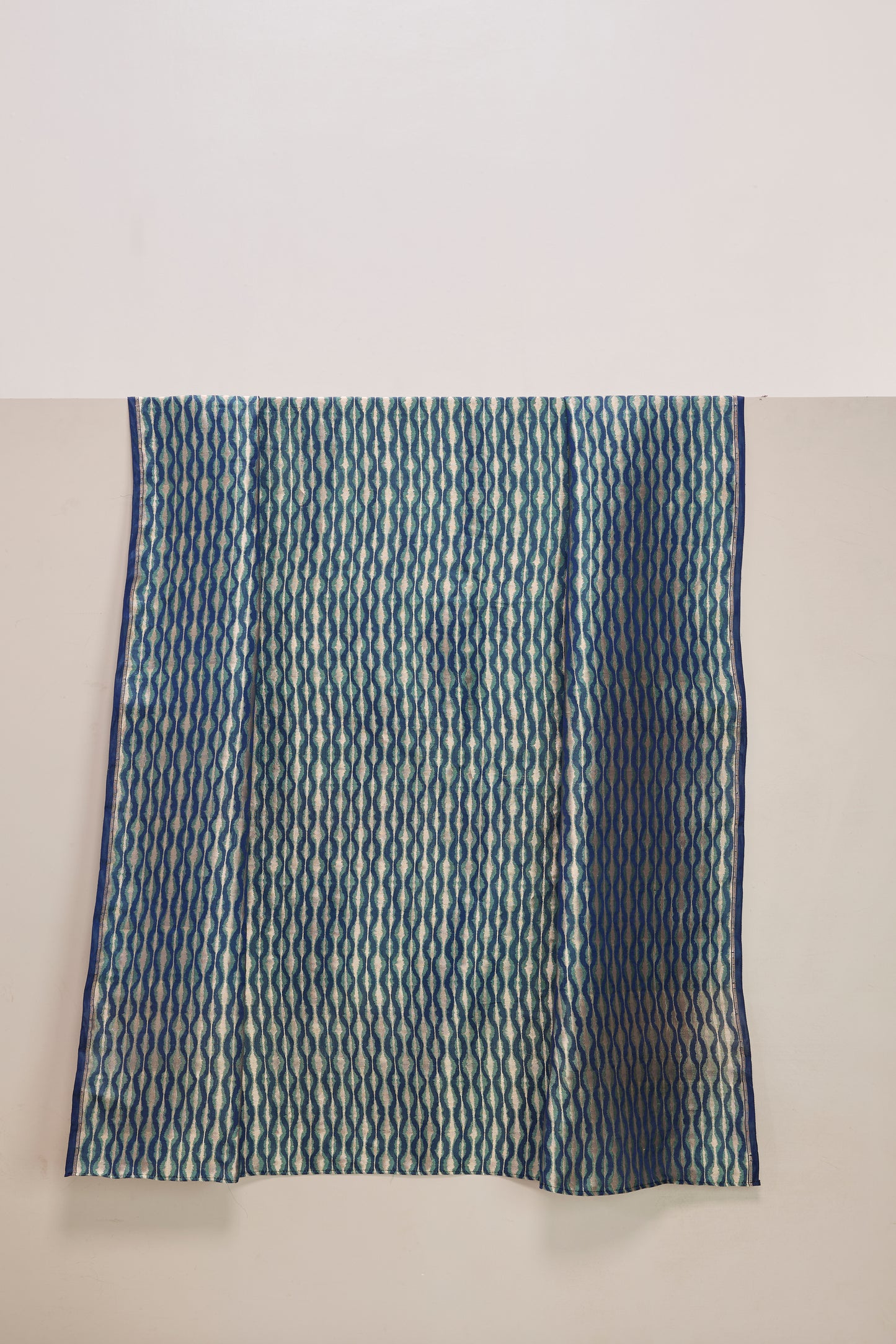Handwoven Prussian Blue Banarasi Satin Fabric