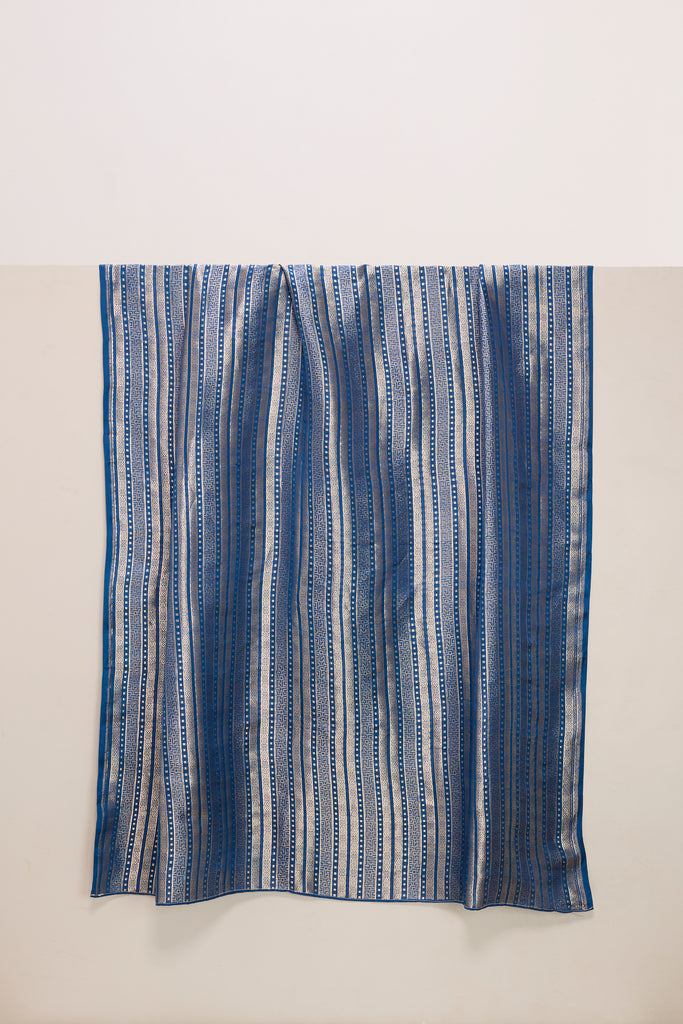 Handwoven Prussian Blue Banarasi Satin Fabric