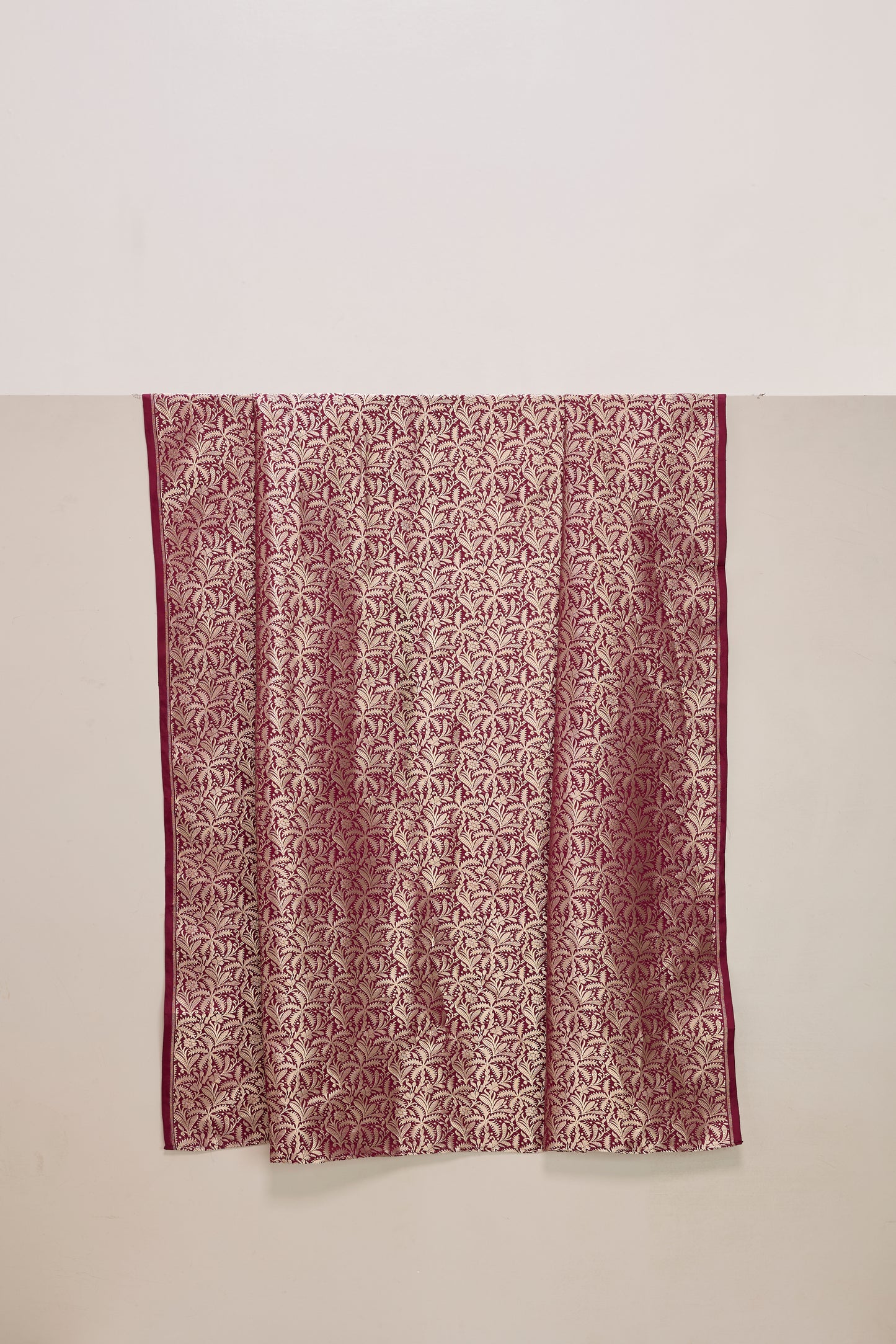 Handwoven Garnet Banarasi Satin Fabric