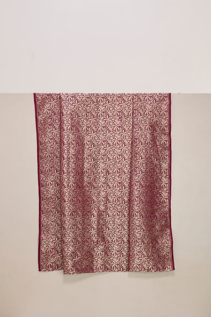 Handwoven Garnet Banarasi Satin Fabric
