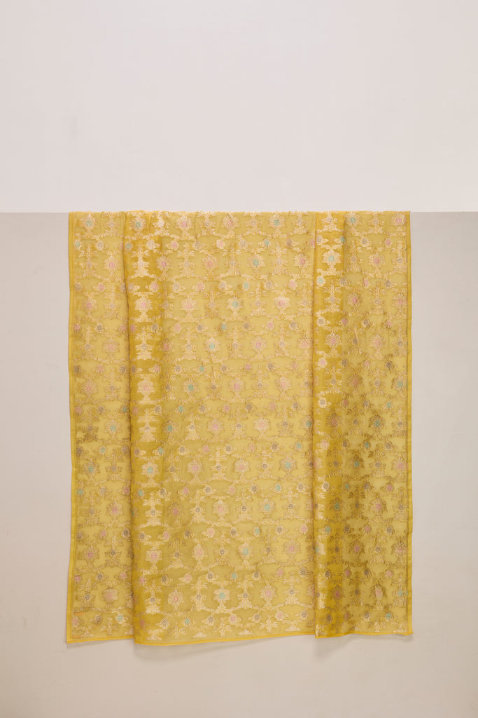 Handwoven Yellow Ochre Banarasi Cotton Fabric