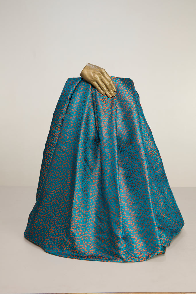 Handwoven Turquoise Blue Banarasi Satin Fabric