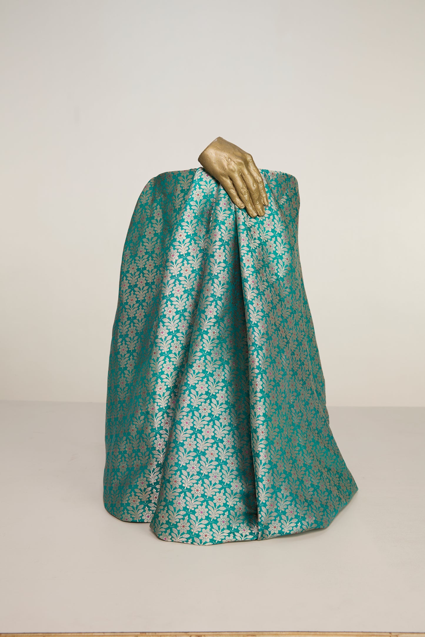 Handwoven Aqua Green Banarasi Silk Fabric