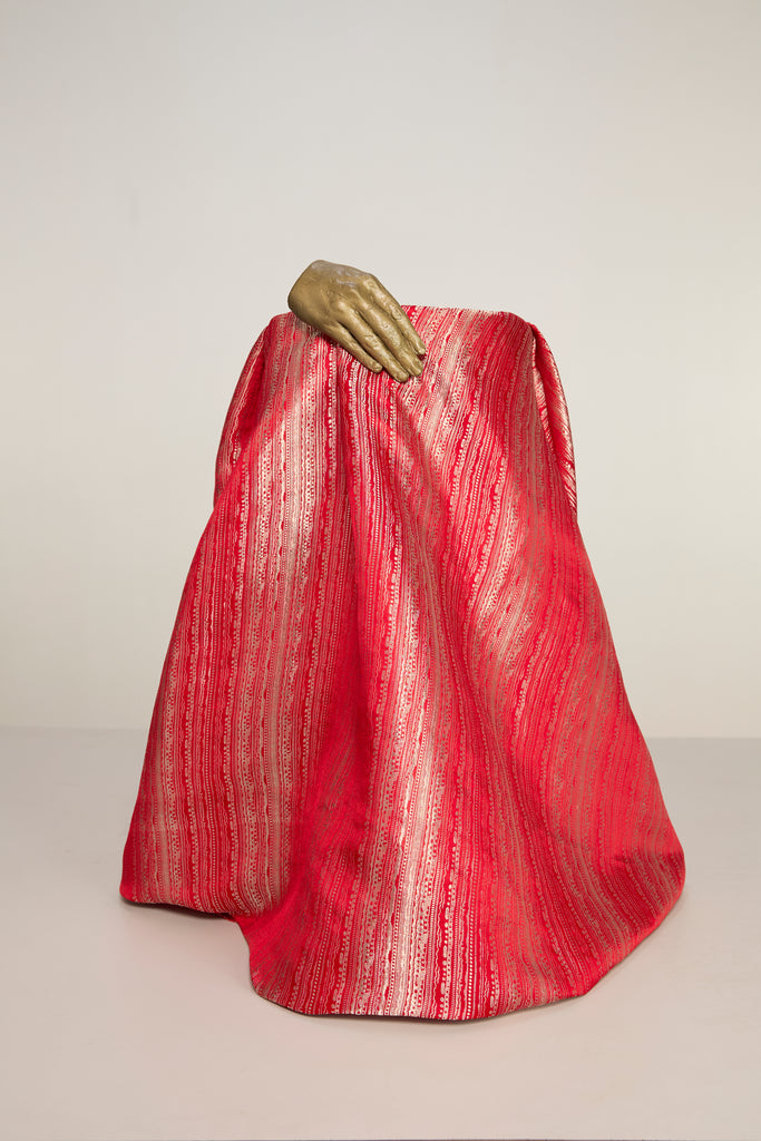 Handwoven Red Banarasi Satin Fabric