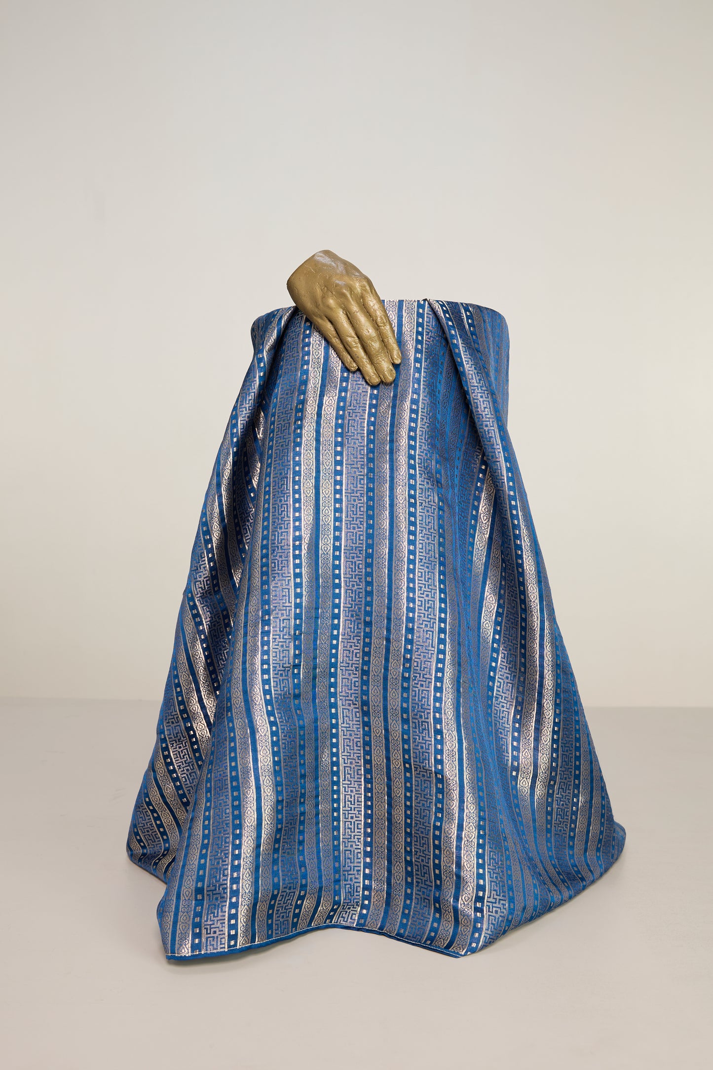 Handwoven Prussian Blue Banarasi Satin Fabric