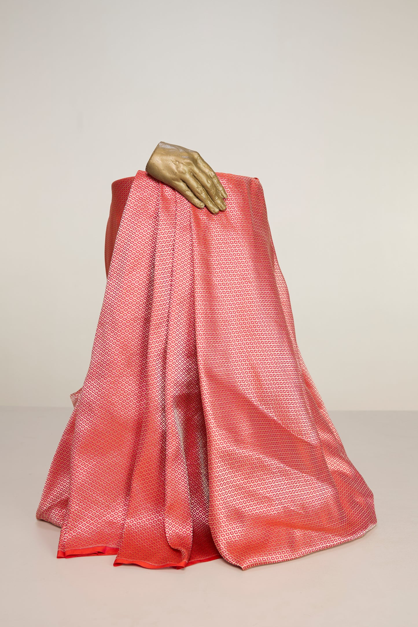 Handwoven Salmon Pink Banarasi Silk Fabric