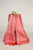Handwoven Salmon Pink Banarasi Silk Fabric
