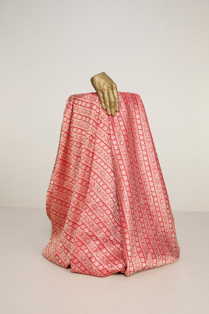 Handwoven Red Banarasi Silk Fabric