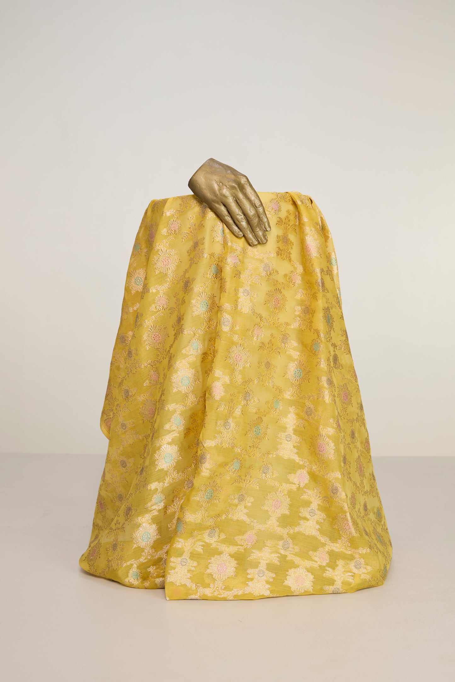 Handwoven Yellow Ochre Banarasi Cotton Fabric
