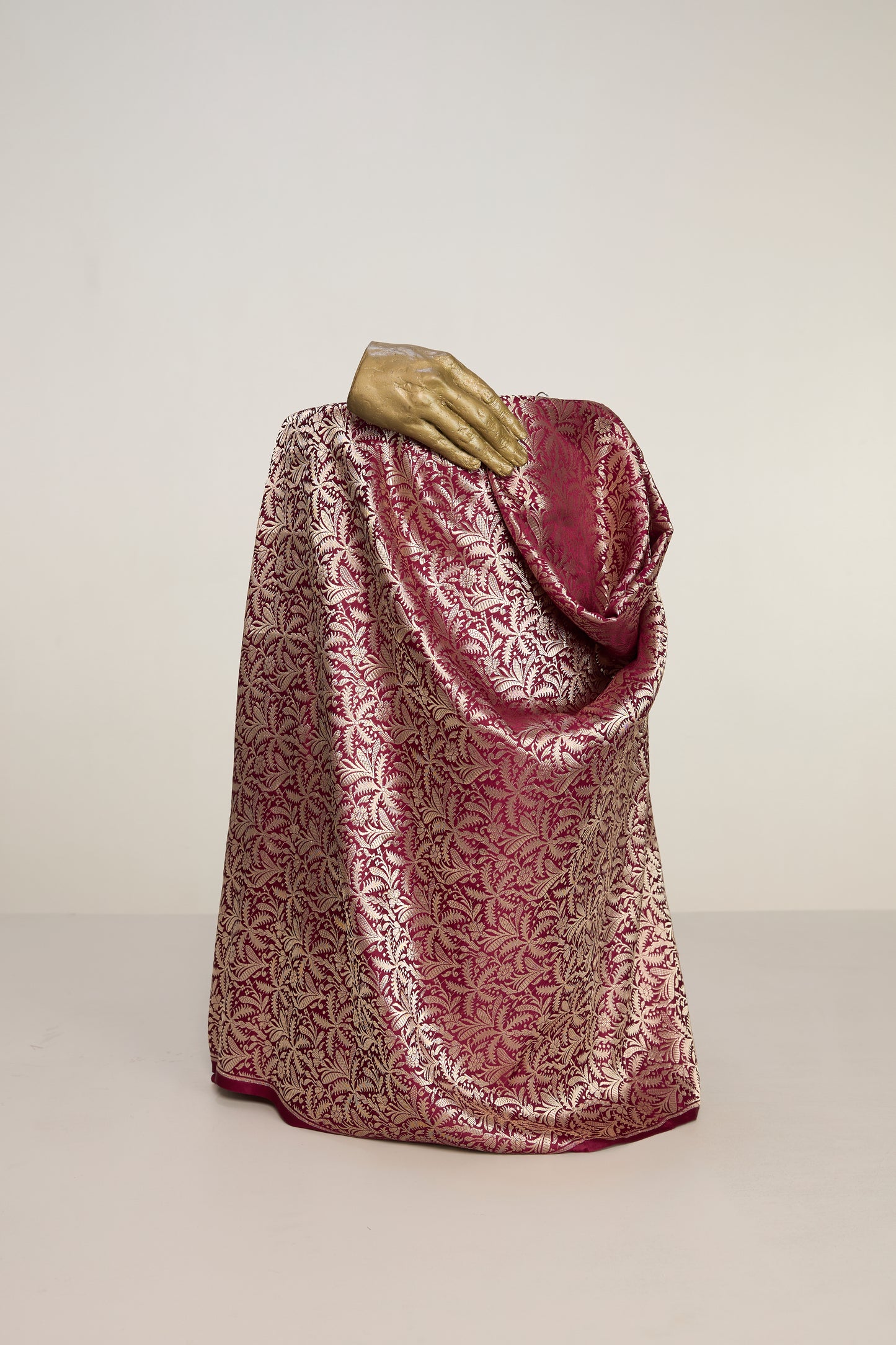Handwoven Garnet Banarasi Satin Fabric