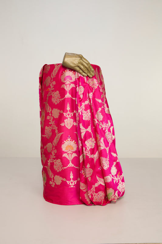Handwoven Pink Banarasi Silk Fabric