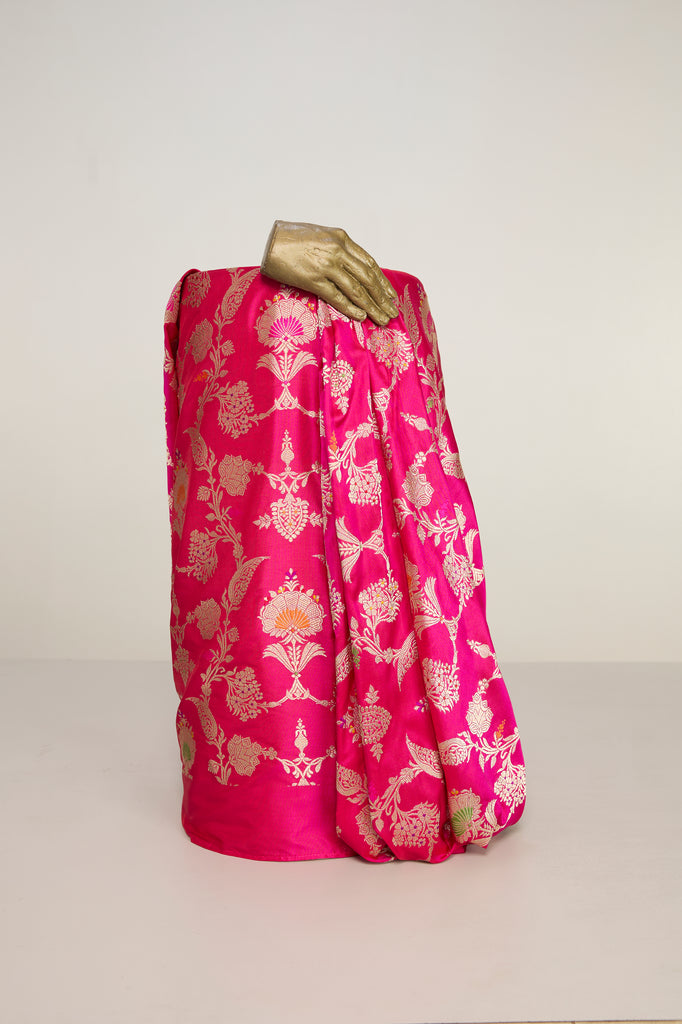 Handwoven Pink Banarasi Silk Fabric