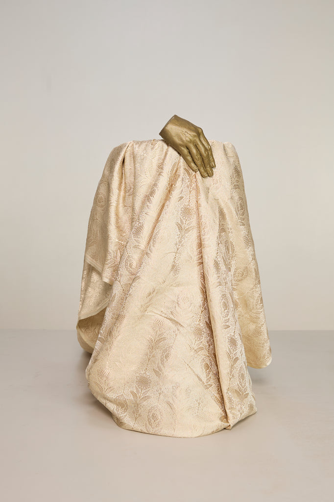 Handwoven Ivory-Gold Banarasi Satin Fabric