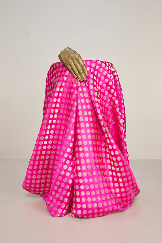 Handwoven Pink Banarasi Satin Fabric