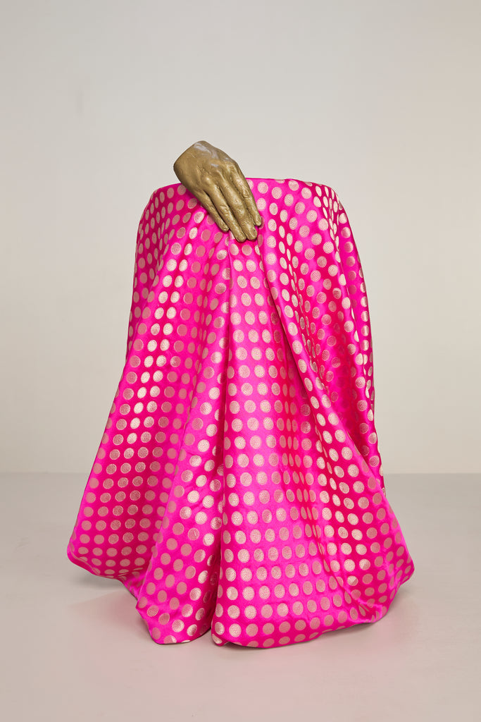 Handwoven Pink Banarasi Satin Fabric