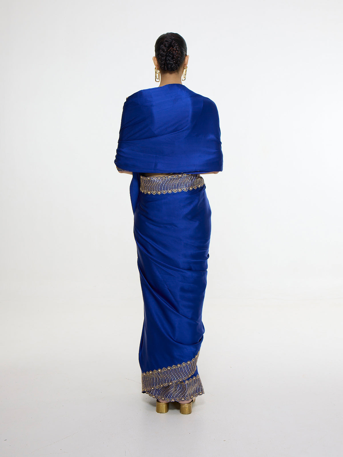 Handwoven Marine Blue Mashroo Silk Saree with Embroidered Border