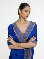 Handwoven Marine Blue Mashroo Silk Saree with Embroidered Border