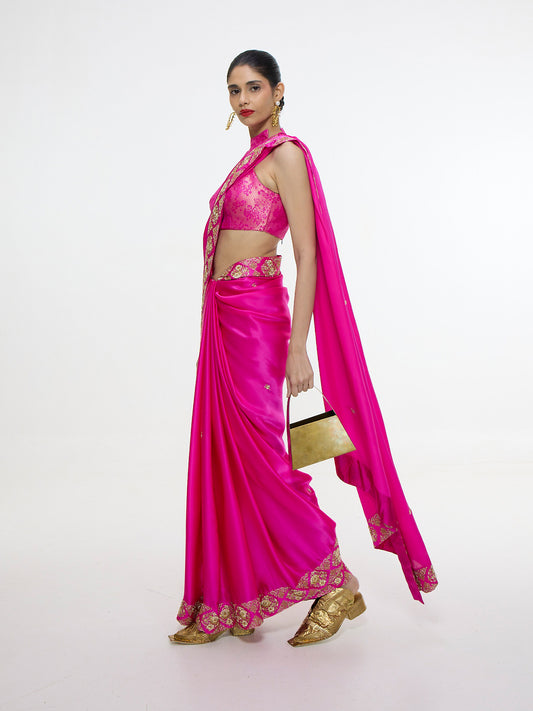Handwoven Pink Mashroo Silk Saree with an Embroidered Border